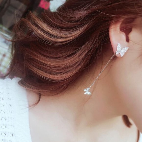 NEW 925 Sterling Silver Diamond Butterfly Earrings - Picture 3 of 4